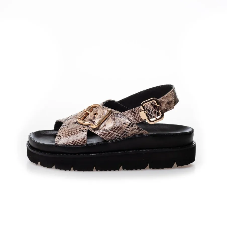 Copenhagen Shoes Flade Sandaler^AS A WOMAN - COGNAC SNAKE Asa woman sandal cognac snake