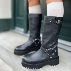 Copenhagen Shoes Lange Støvler^COME ROCK ME LEATHER - Black