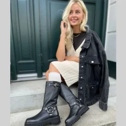 Copenhagen Shoes Lange Støvler^COME ROCK ME LEATHER - Black