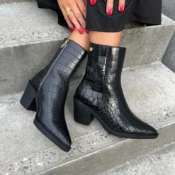 Copenhagen Shoes Støvler Med Hæl|Ankelstøvler^CPH ORIGINAL BLACK - BLACK CROCO Cphoriginal croco black boot black croco