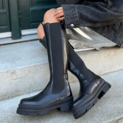 Copenhagen Shoes Lange Støvler^FOLLOW ME - Black (with Black Stiches) Black with black stiches