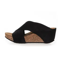 Copenhagen Shoes Sandaler Med Kilehæle^FRANCES 23 Suede - BLACK Frances23 suede slippers black