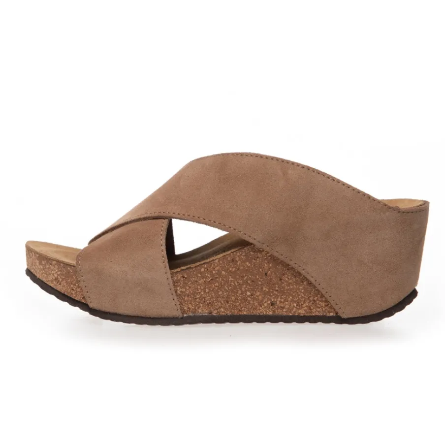 Copenhagen Shoes Sandaler Med Kilehæle^FRANCES 23 Suede - DARK BEIGE (BEIGE 132BIS) Frances23 suede slippers dark beige beige 132bis