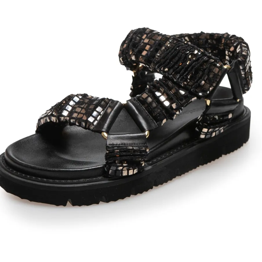 Copenhagen Shoes Flade Sandaler^KEEP WALKING - GLITTER - GLITTER BLACK/GOLD Glitter black gold