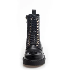 Copenhagen Shoes Ankelstøvler^NEW ROCK PATENT - BLACK/GOLD Newrock patent boot black gold