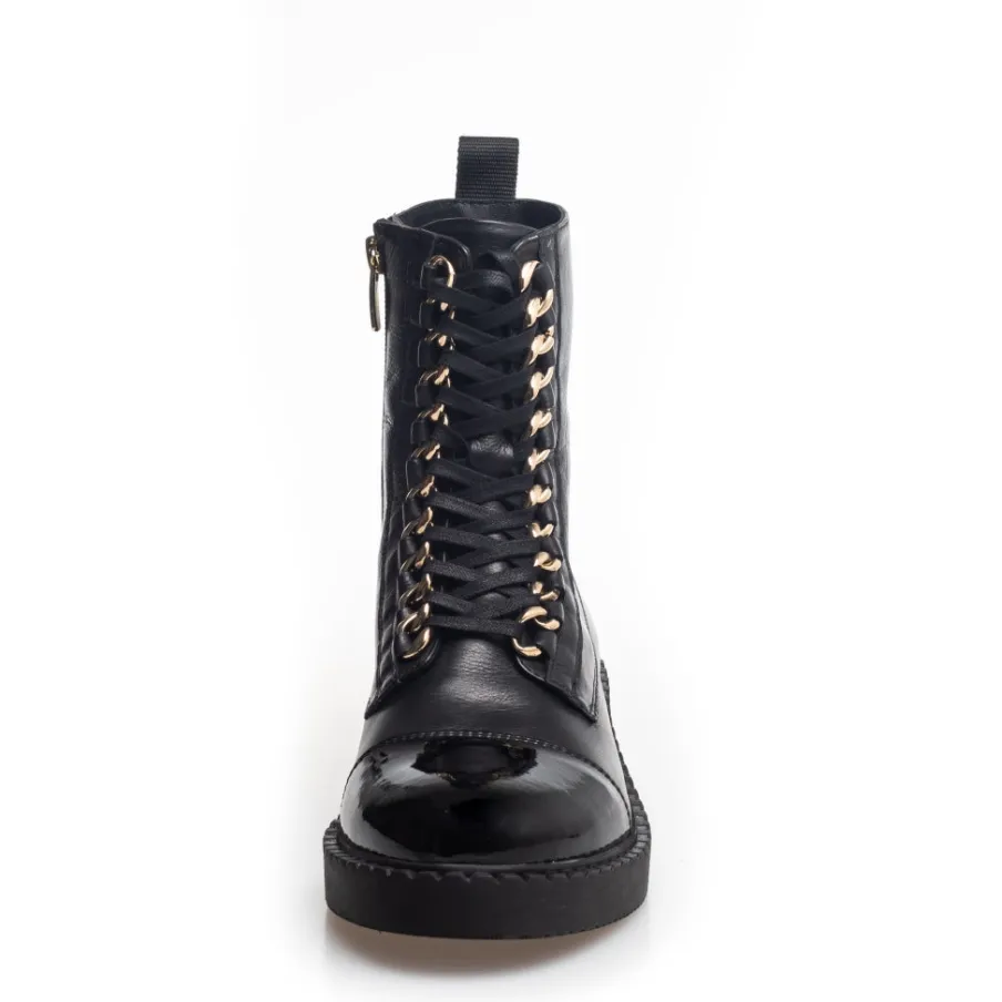 Copenhagen Shoes Ankelstøvler^NEW ROCK PATENT - BLACK/GOLD Newrock patent boot black gold