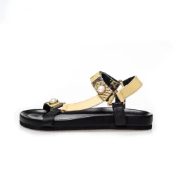 Copenhagen Shoes Flade Sandaler^PEACE WITH PEARL 23 - YELLOW/BLACK Peacewith pearl 23 sandal yellow black