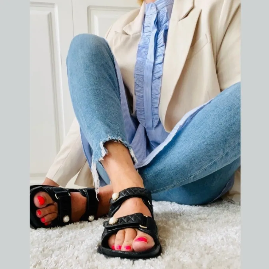 Copenhagen Shoes Flade Sandaler^PEARL Copenhagenshoes By Josefine Valentin - Black Pearlsandal black