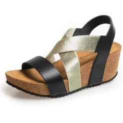 Copenhagen Shoes Sandaler Med Kilehæle^STACIA 24 GOLD COMBI - BLACK/GOLD Stacia24 gold combi sandaler med kilehael black gold