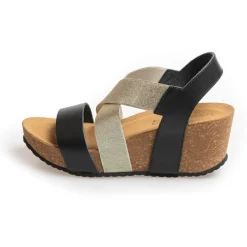 Copenhagen Shoes Sandaler Med Kilehæle^STACIA 24 GOLD COMBI - BLACK/GOLD Stacia24 gold combi sandaler med kilehael black gold