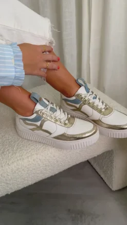 Copenhagen Shoes Sneakers^SUNSHINE LADY - WHITE/DENIM/GOLD White denim gold