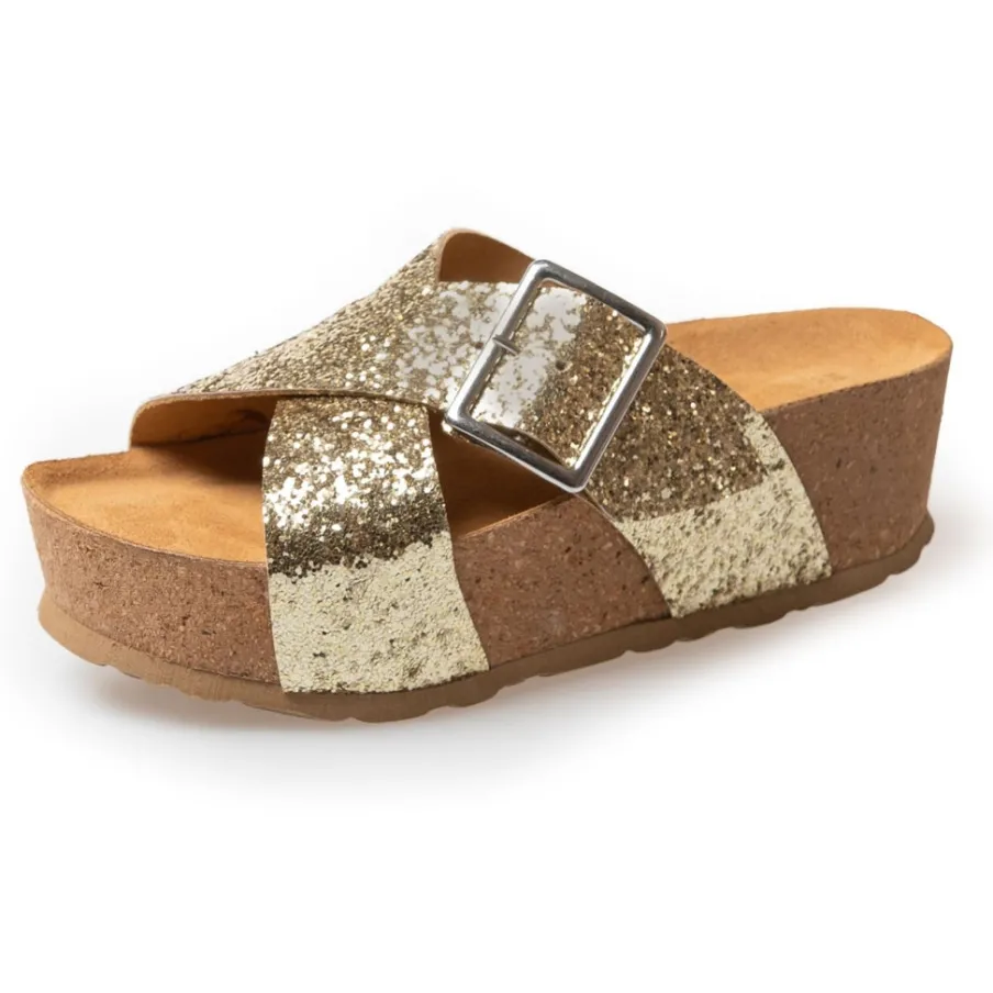 Copenhagen Shoes Sandaler Med Kilehæle^VANESA - Gold glitter