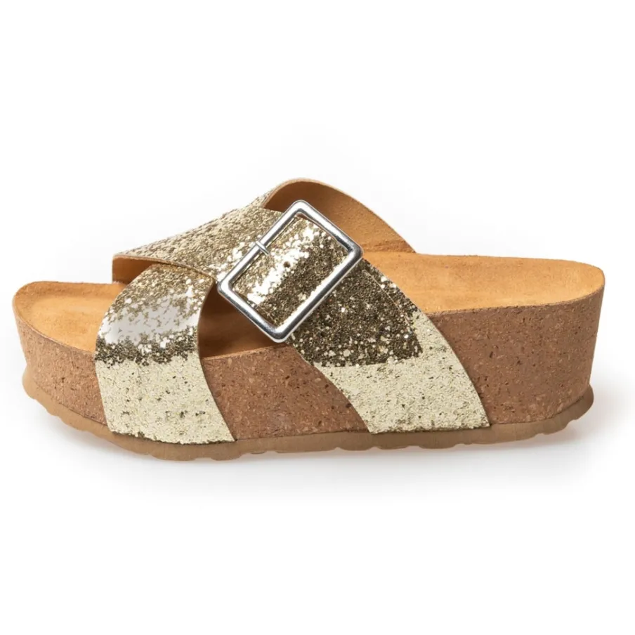 Copenhagen Shoes Sandaler Med Kilehæle^VANESA - Gold glitter