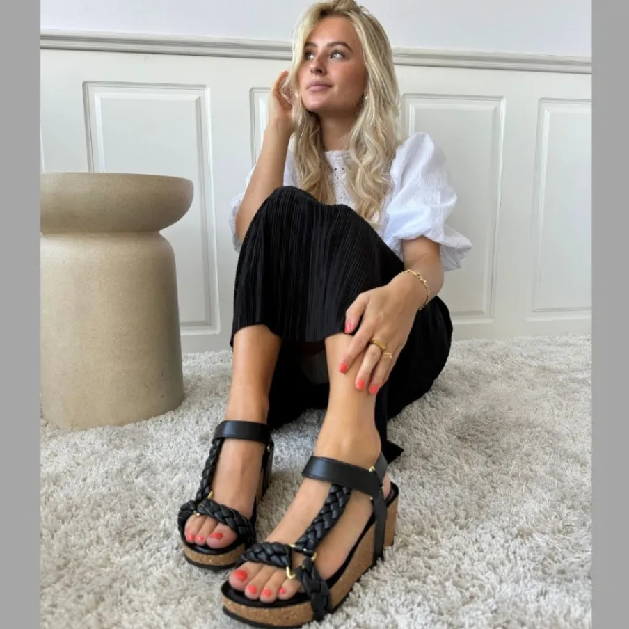 Copenhagen Shoes Sandaler Med Kilehæle^WOVEN LADY - BLACK Wovenlady sandal wedge black